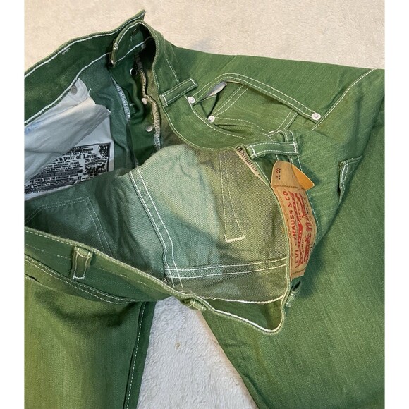 Levis Mens 501 Original Shrink to Fit Jean Green 38x34 White Stitch Button Fly - Picture 13 of 16